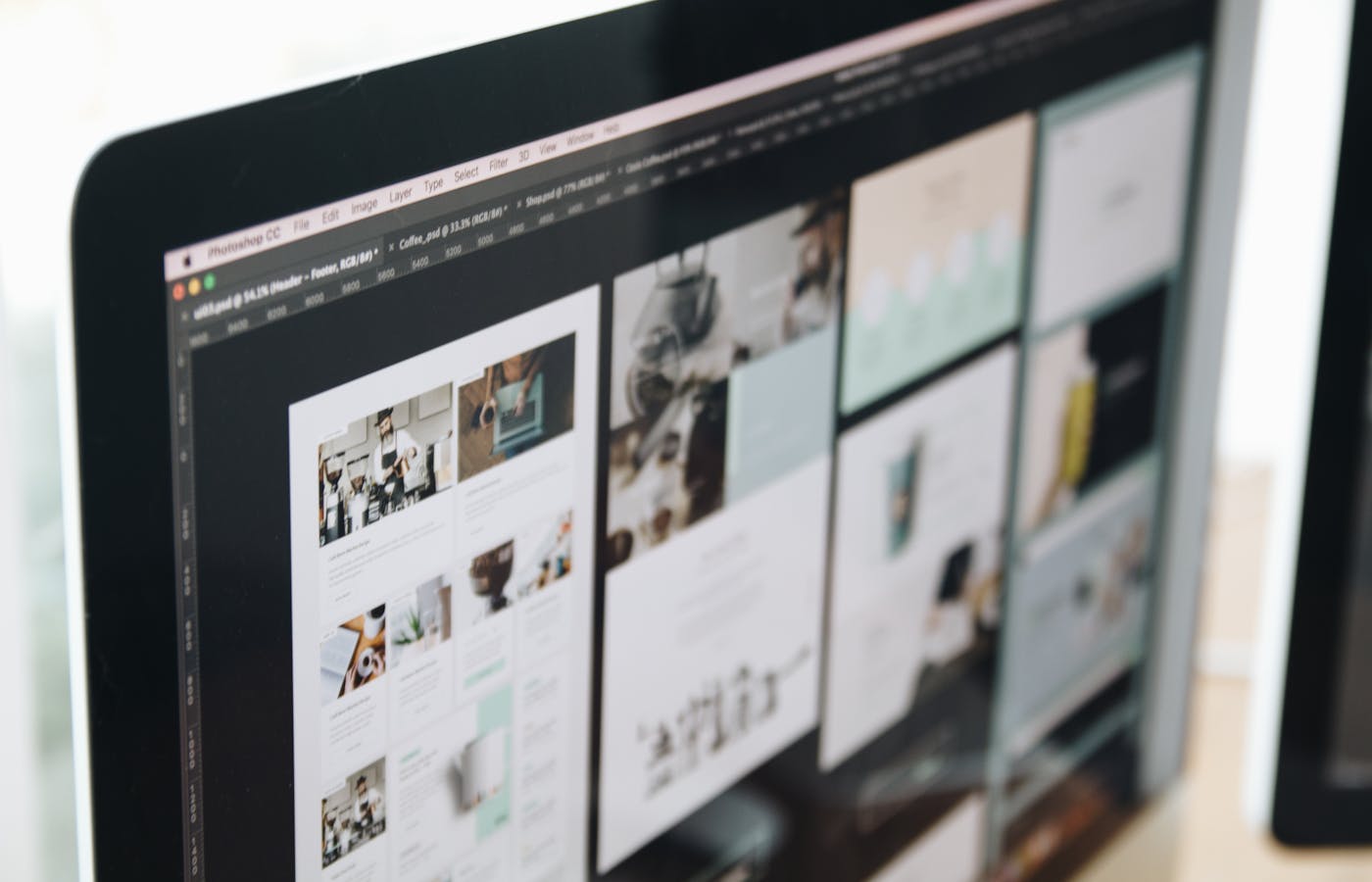 Computer screen showing a website design workspace.
